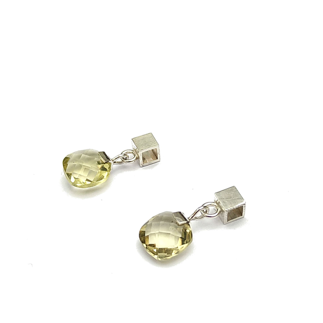Cube oorstekers zilver met limoen kwarts
