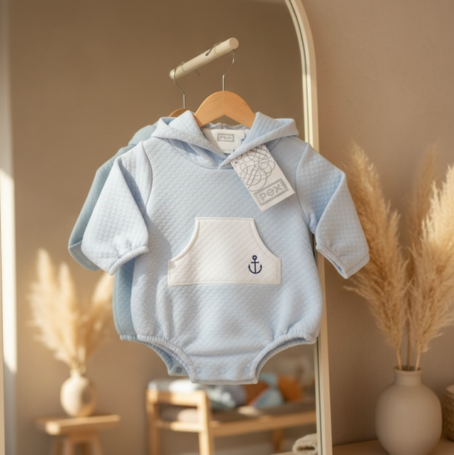 Baby Boys Blue Hooded Romper 