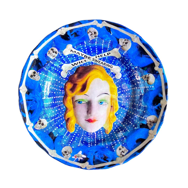 &quot;Maybe Swearing Will Help&quot; Blue Upcycled Wall Plate - House of Frisson