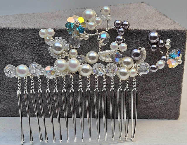 Hand decorated pale lilac and crystal comb