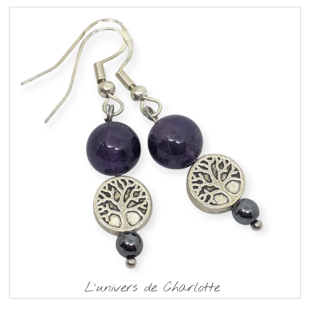 Boucles d&#039;oreilles &quot;Améthyste&quot; BO-023
