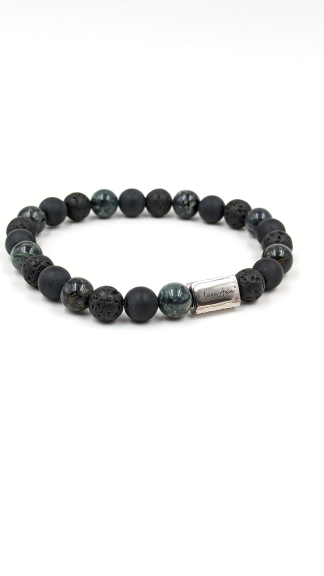 🌗 Bracelet Jaspe Kambaba, Onyx mat &amp; Pierre de Lave – Force calme et enracinement