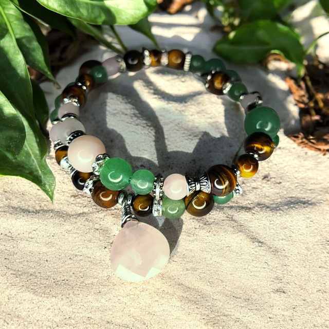 Bracelet AURORA - Oeil de tigre/Aventurine verte/Quartz rose