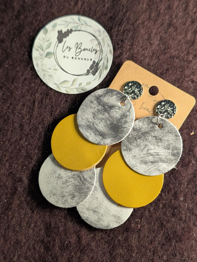 Boucles d'oreilles Triple Moon jaune gris le004