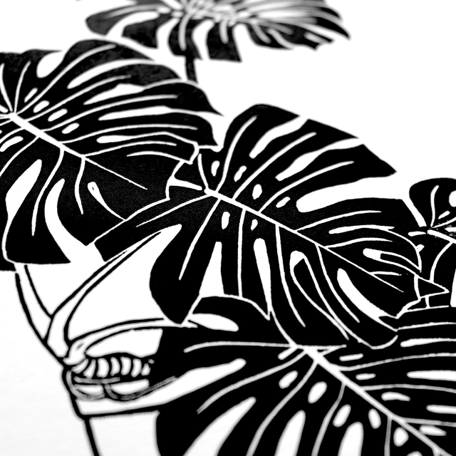 Linogravure A4 Monstera Deliciosa / Philodendron