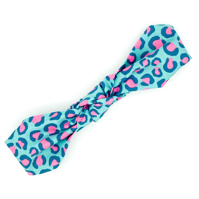 Knotted Elasticated Headband - Turquoise Leopard