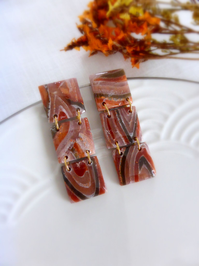 Boucles d'oreilles 3 carrés - Terre Cannelle