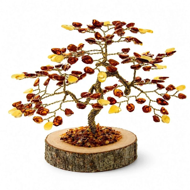Genuine Baltic Amber Tree of Life Ornament – 12cm, 135 Amber Leaves
