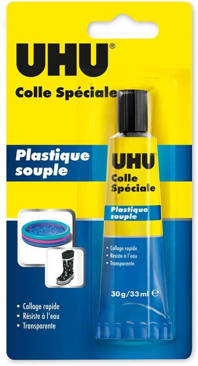UHU Colle spéciale plastique souple - colle idéale pour toutes les matières plastiques souples, transparente, tube 30g