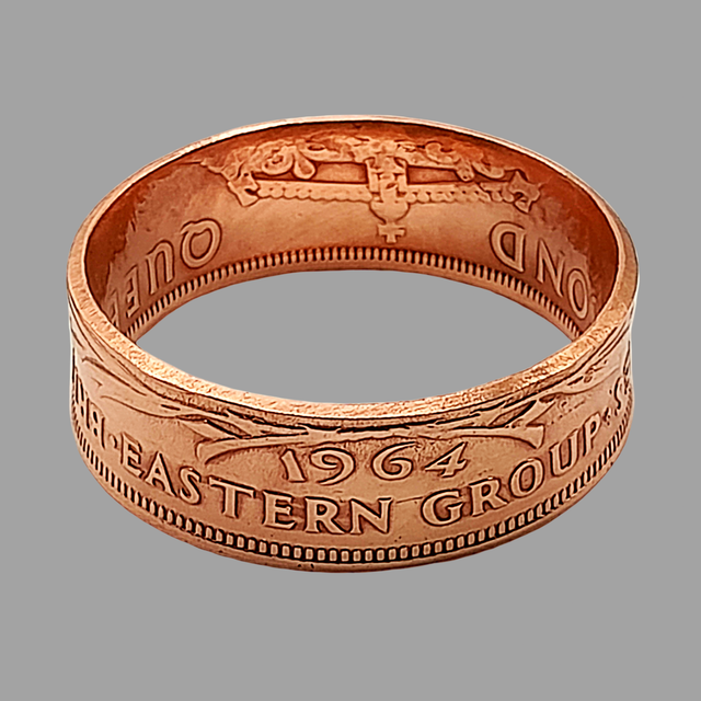 British Caribbean Territories Two Cents 1964 Coin Ring  