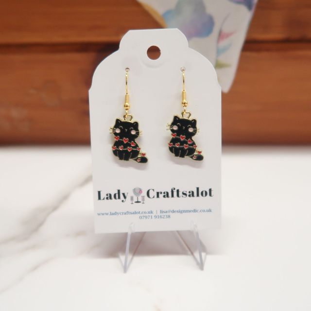 Cat with Hearts Earrings