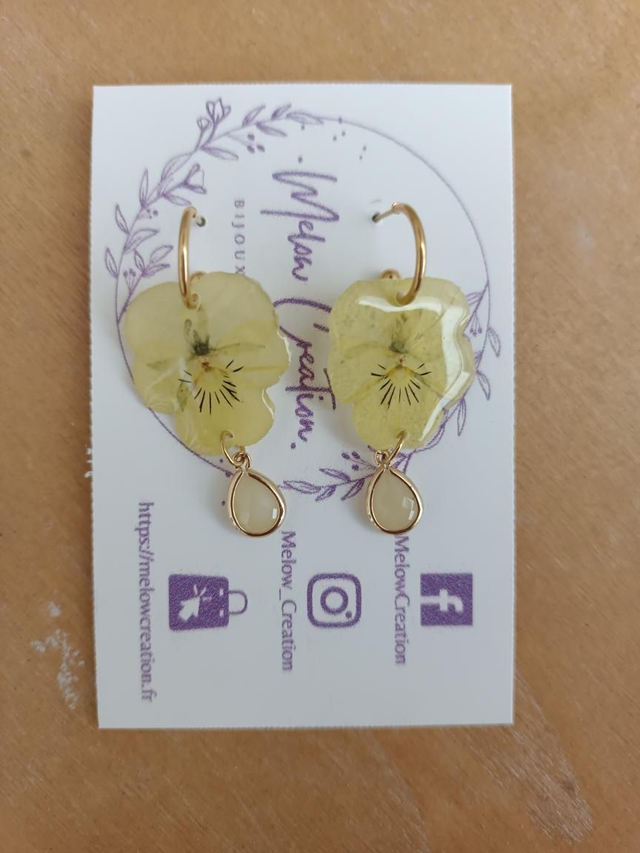 Boucles Fleurs séchées Pensées Jaunes