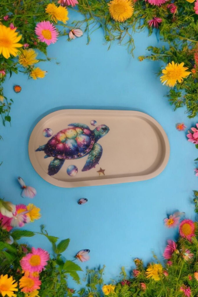 Petit plateau décoratif stickers tortue artisanal