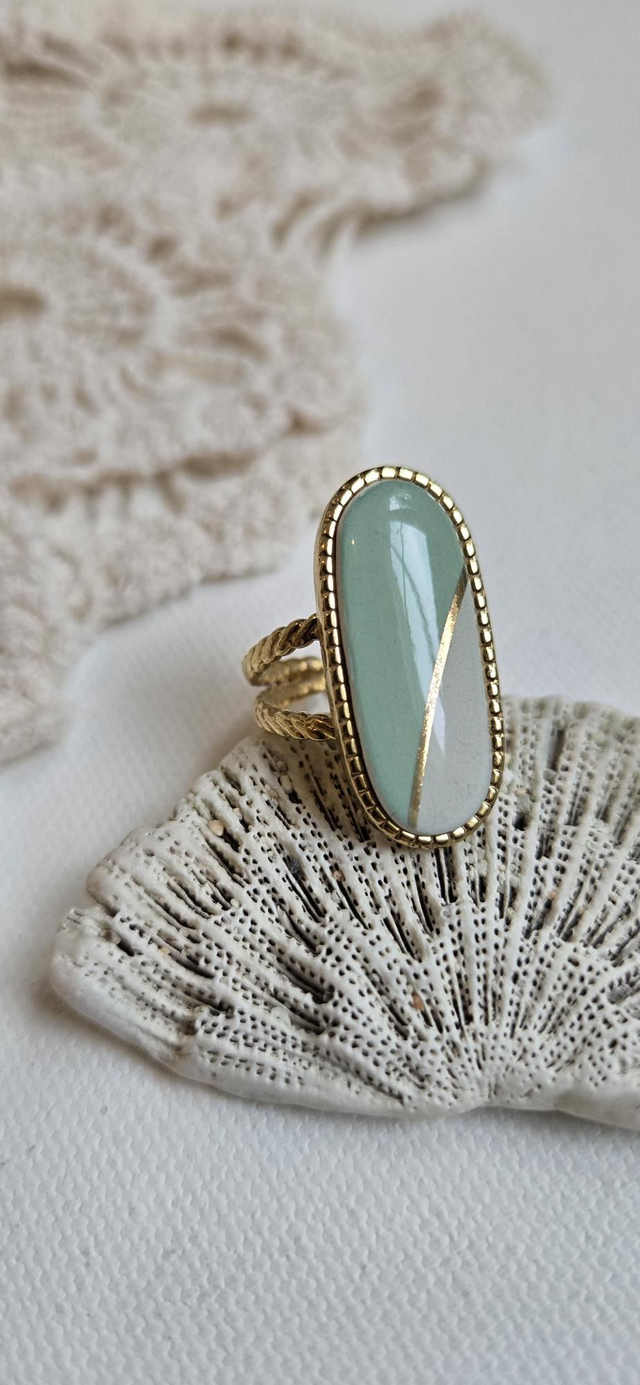 Bague - porcelaine Badonviller - acier inoxydable doré 