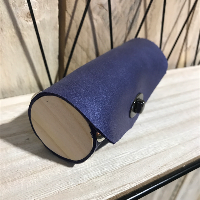 Porte Monnaie Bois et Cuir Bleu Nacré