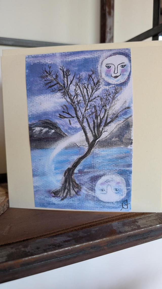 Art The lonely tree Llanberis Christmas Card Creative Cats by Wendy