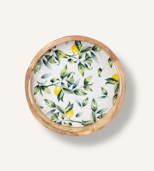 Mango Wood Lemon Print Tray