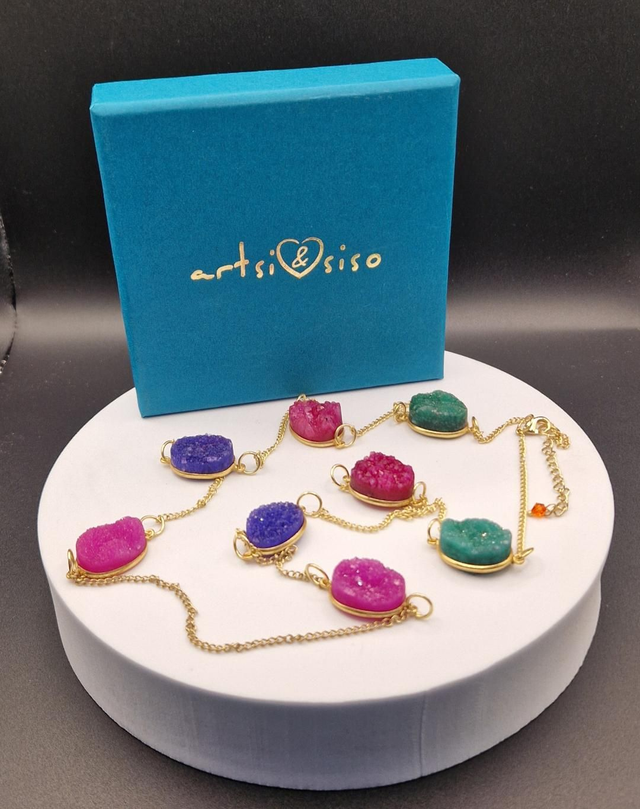 Multi Coloured Druzy Stone Necklace