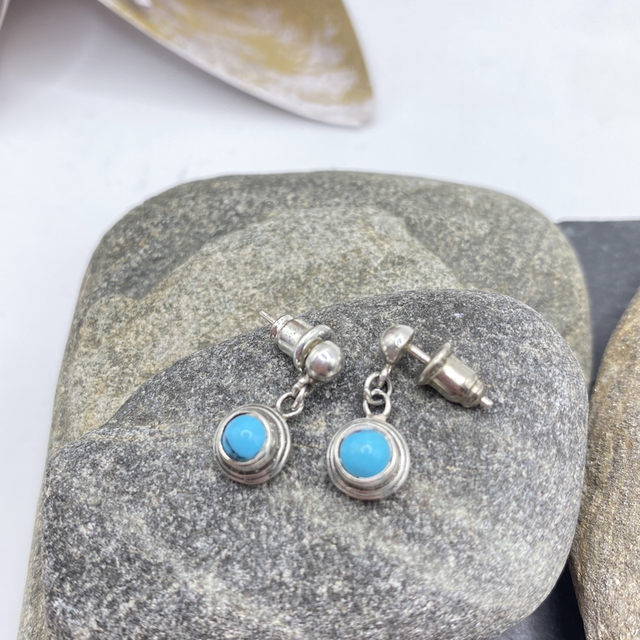 REFURBISHED Turquoise Colour Gemstone Stud Drop Earrings in Sterling Silver