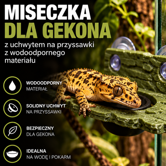 Miseczka dla gekona na przyssawki – oliwkowa zieleń