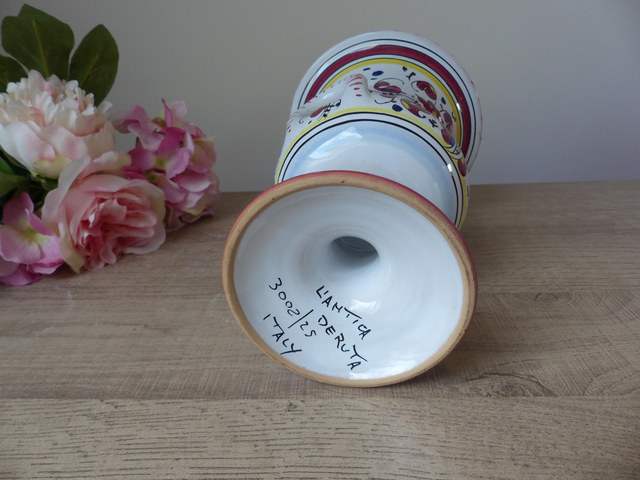 Vase en Céramique Coloré d’Italie Deruta l'Antica : Amphore aux Motifs de Fleurs et de Coq Rouge Peint Main Idéal Cadeau Décoration Maison