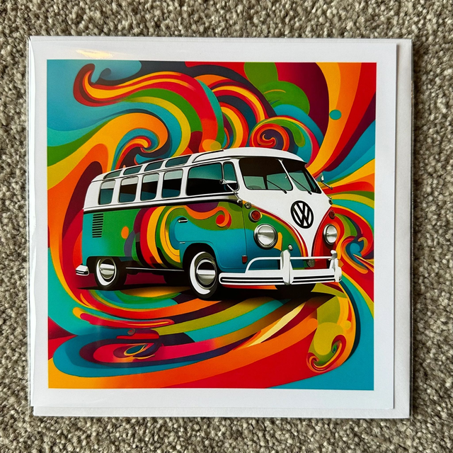 Classic VW Microbus Pop Art Greeting Card – Retro Van Lovers Gift, Colourful & Fun Card for Birthdays, Anniversaries, or Any Occasion!
