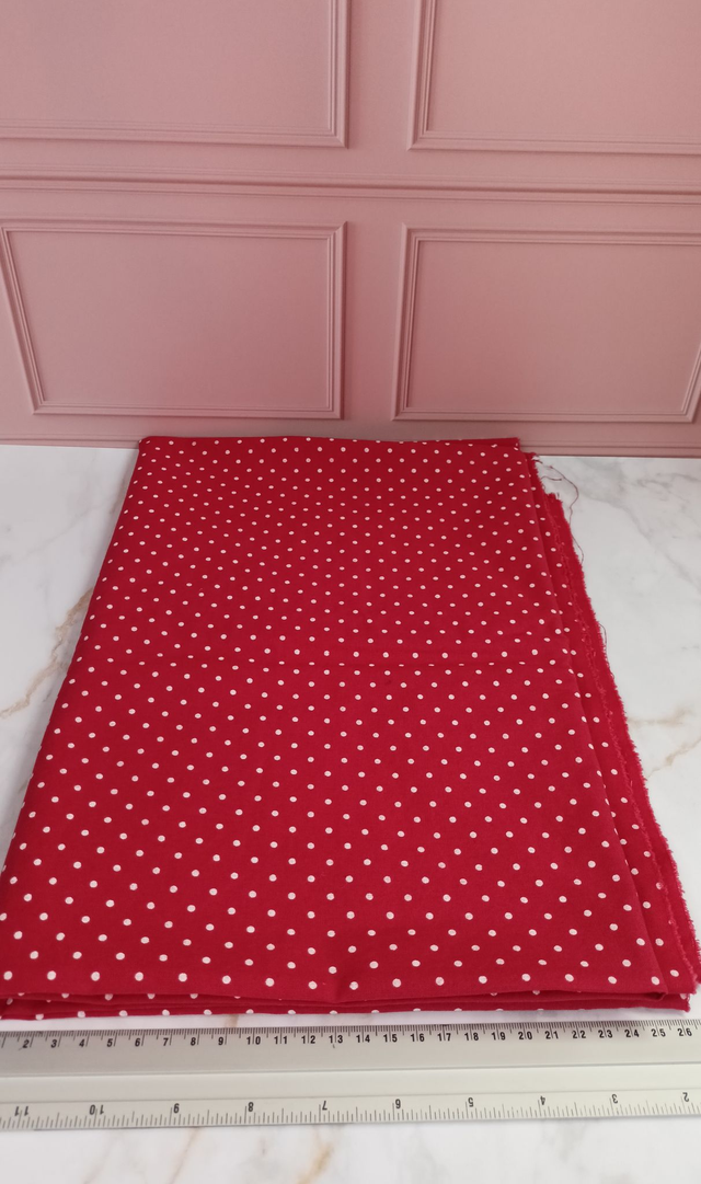 Tissu coton rouge/pois blanc