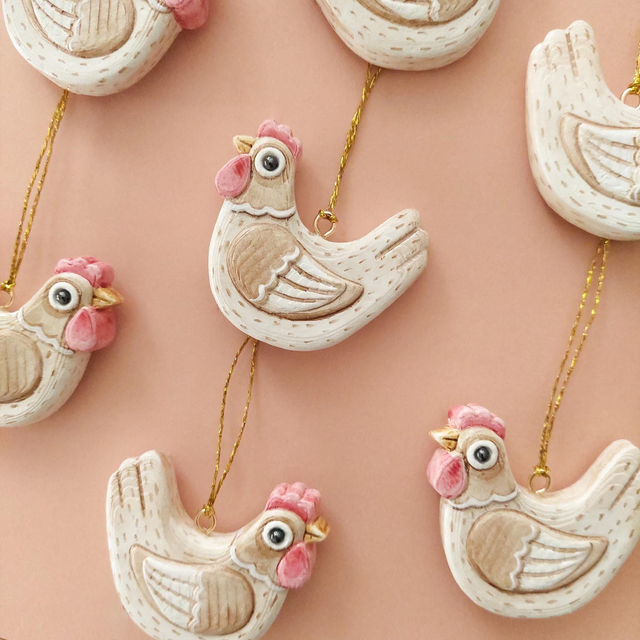 Handmade chicken ornament - air dry clay decoration - clay chicken - hen -  christmas bauble