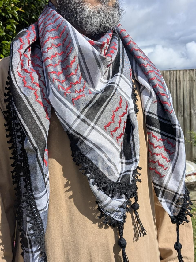 Red on grey Keffiyeh 
