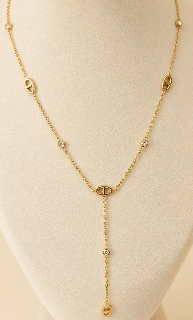 Collier en Y Calypso – Doré &amp; Strass