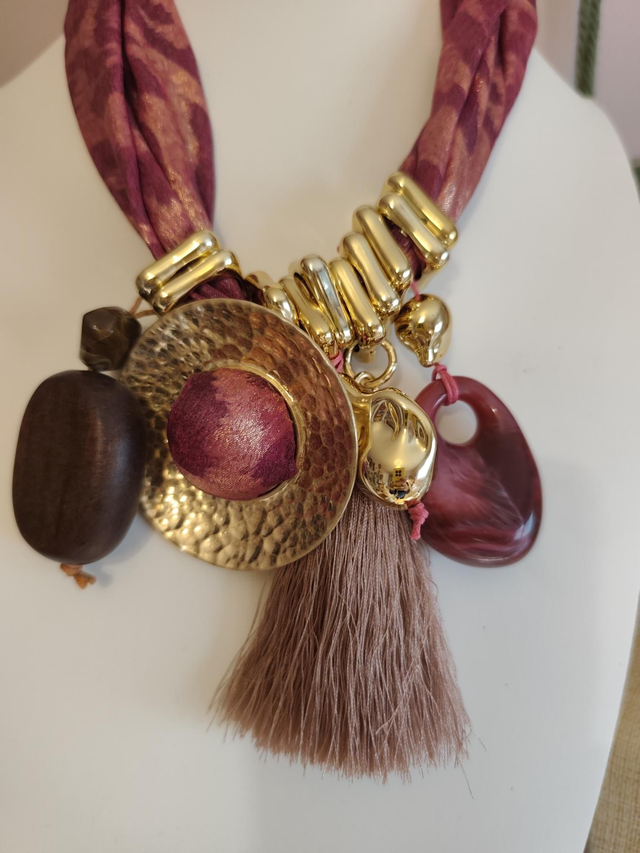 COLLIER BIG BRELOQUES GOLD/LEOPARD BORDEAUX 0000451