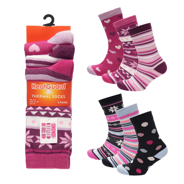  Ladies 3 Pack Patterned Thermal Socks - only £4.50 a pack