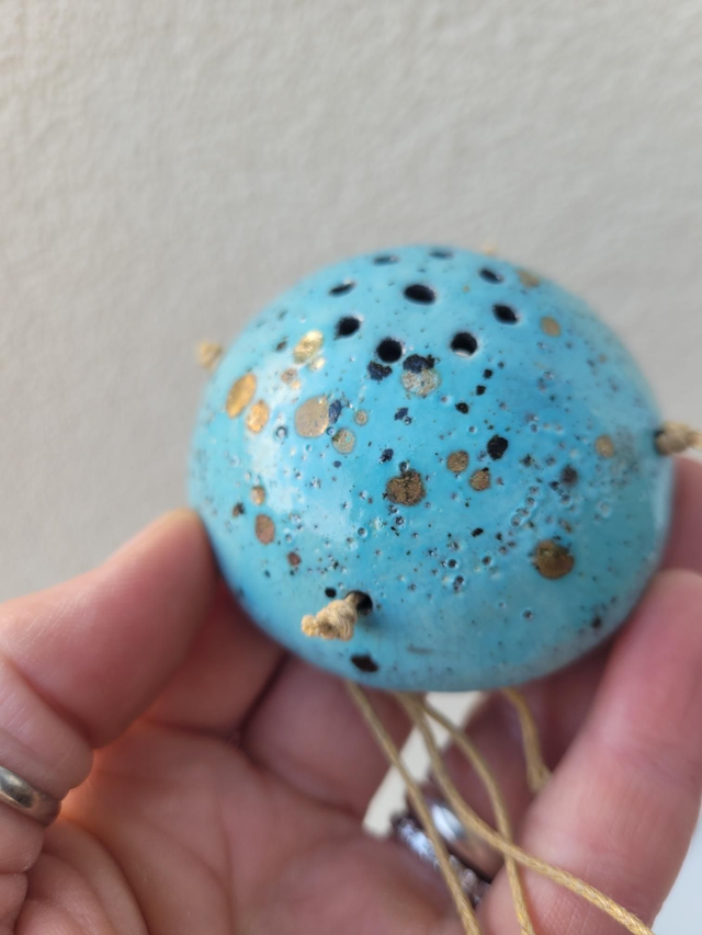 Porte-boule de graisse céramique – Bleu Turquoise & Pois Dorés - Fait main