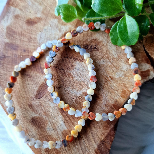 Crazy Lace Agate 2mm Hearts Beaded Bracelet 