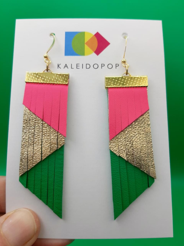 Fringed earrings - pink / green