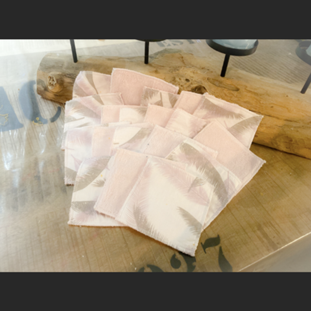 Lingette démaquillante feuillages rose bambou 