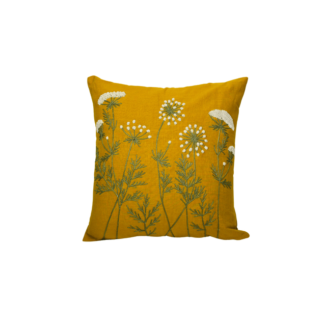 Embroidered Floral Cushion Mustard