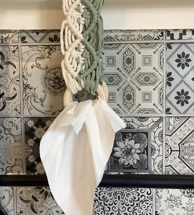 Accroche torchon vert olive et blanc