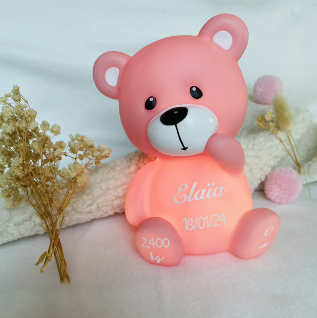 Veilleuse ourson rose personnalisable