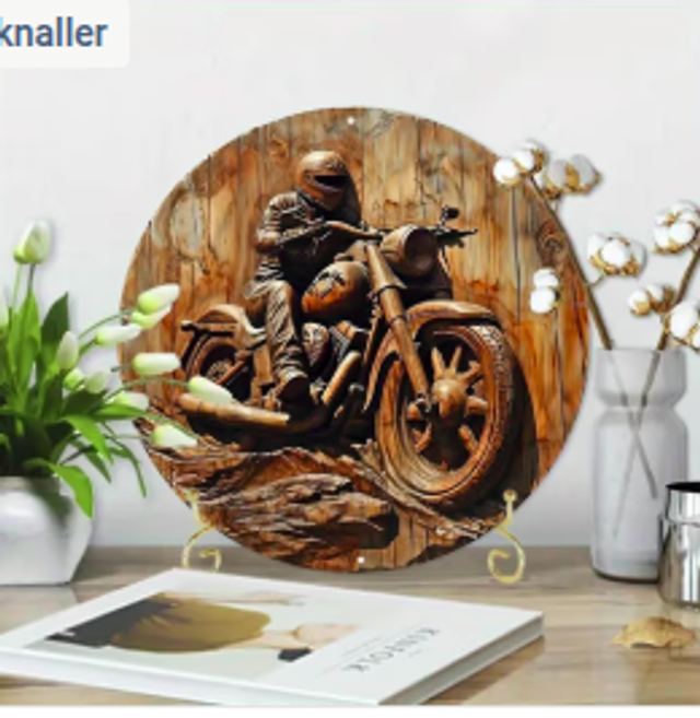 Wanddecoratie metalen bord Vintage Motor (20cm diameter)