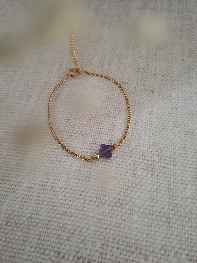 Bracelet améthyste - Trèfle Doré