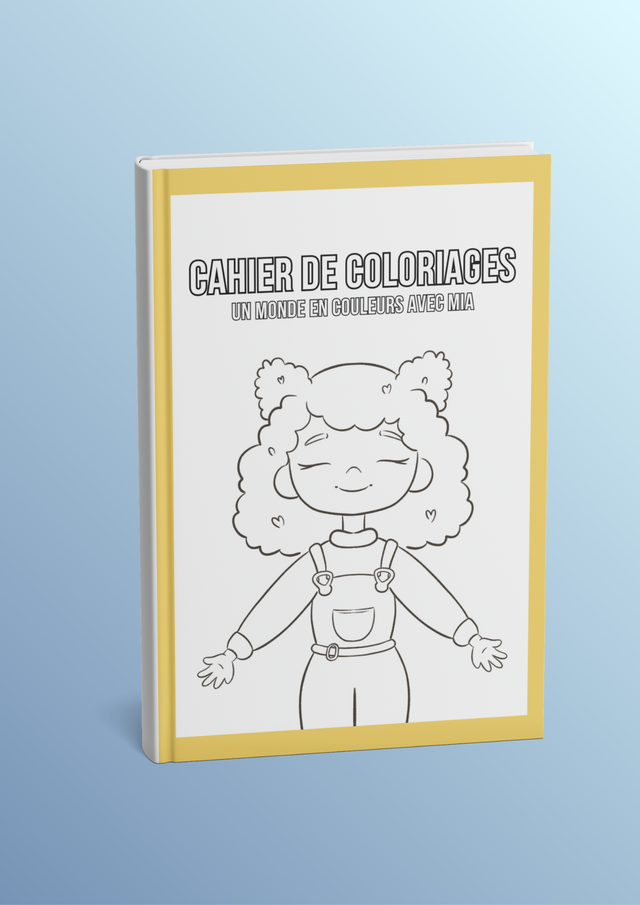 Cahier de coloriage A5 + Crayons pastel – Illustrations du livre Mia