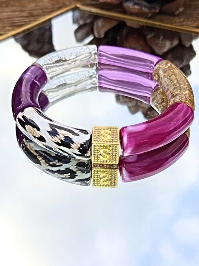 Bracelet jonc perles tubes acrylique léopard Indrani Bakain
