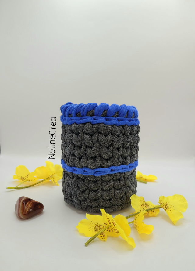 Pot de rangement bleu et gris pour crayons ou stylos ou pinceaux de maquillage