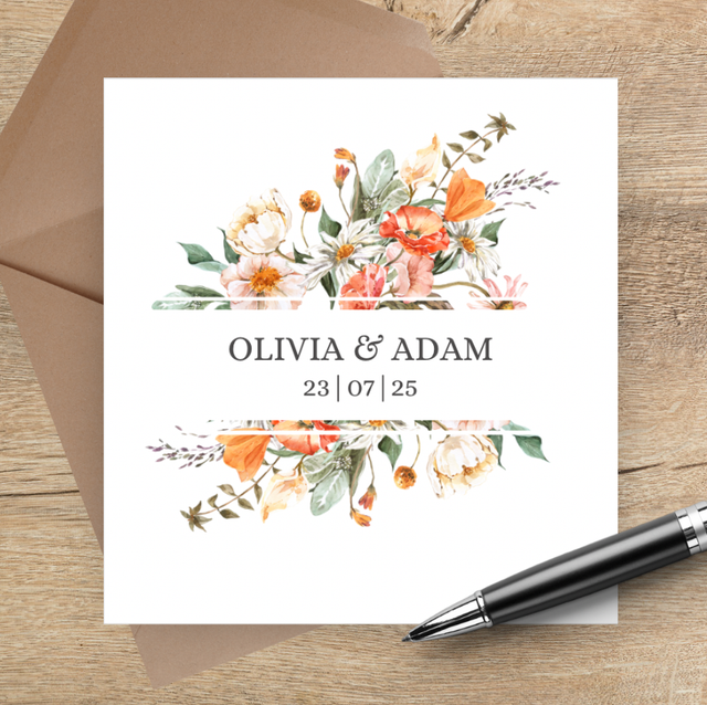 Burnt orange - square, tri-fold Wedding invitations - including guest information &amp; RSVP