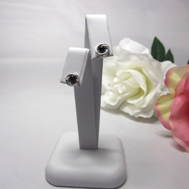 Black Agate gemstone Russian wedding ring style stud earrings with recycled silver