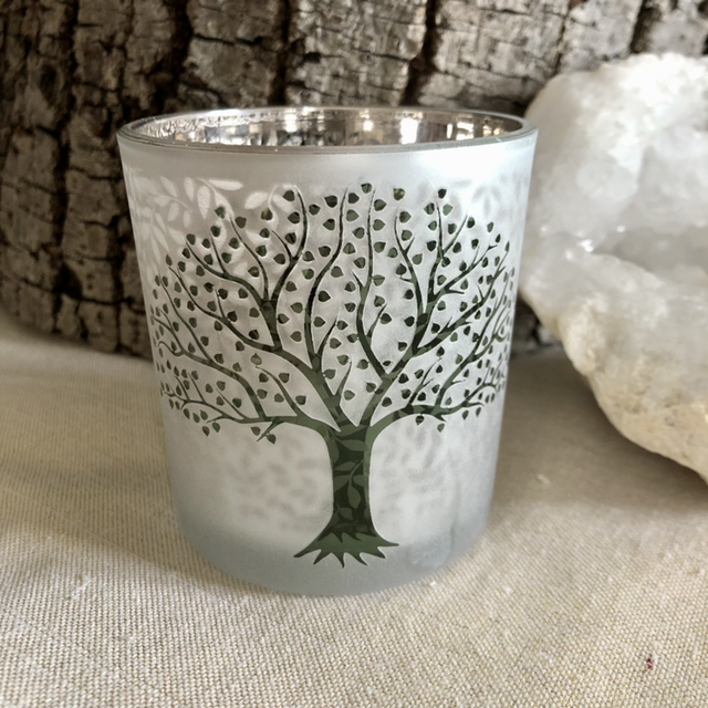 Photophore givré / métallique Arbre de vie 