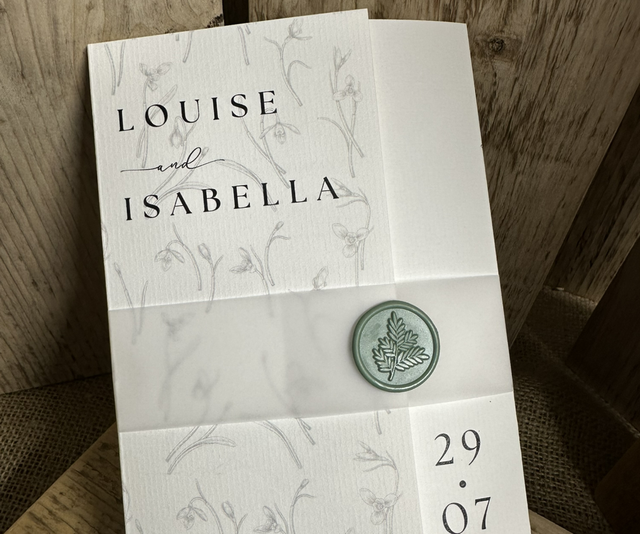 Eirlys Snowdrop Wedding Invitations Gatefold | Minimal Modern Wedding Invites | Elegant Floral Stationery