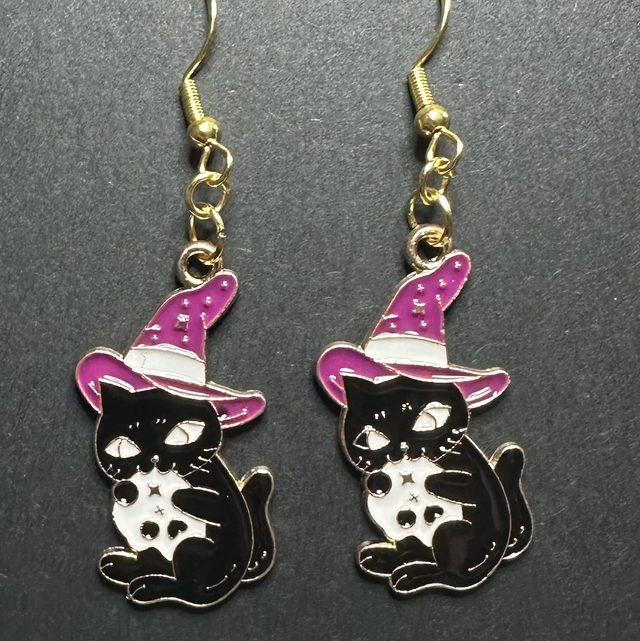 Witchy Cat in a Hat Earrings