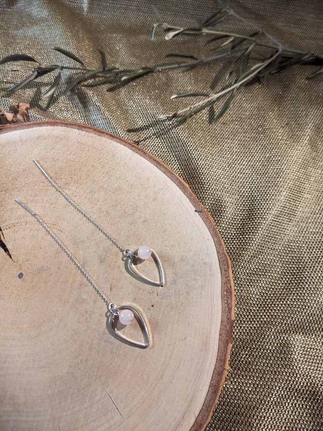 PRECOMMANDE - "Aiganha" - Pendants Chainette, "Gouttes" Quartz Rose, Argent 925